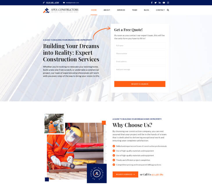 Construction Landing Page Pro - Apex Construction